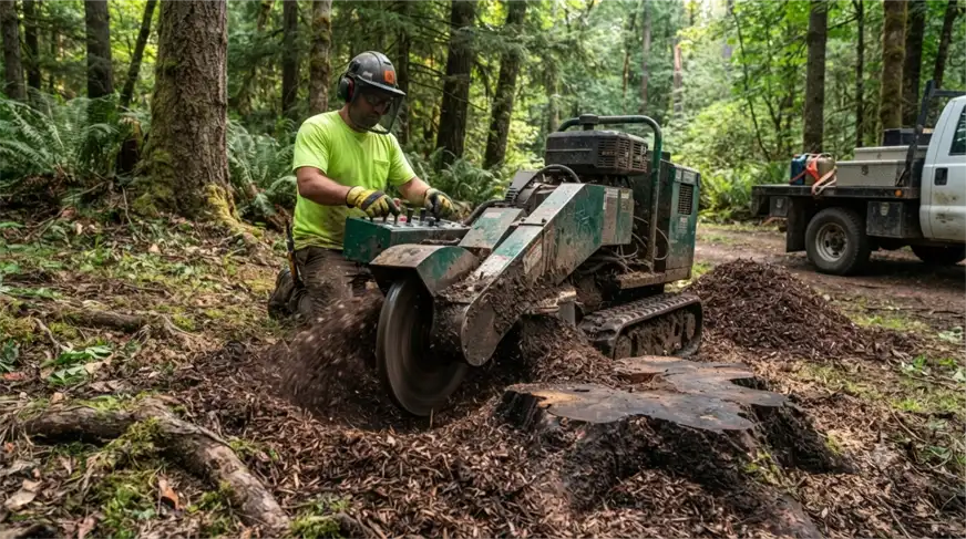 A freshly ground tree stump