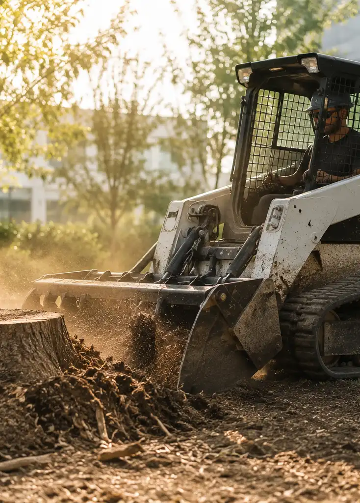 Stump grinder clearing a tree stump